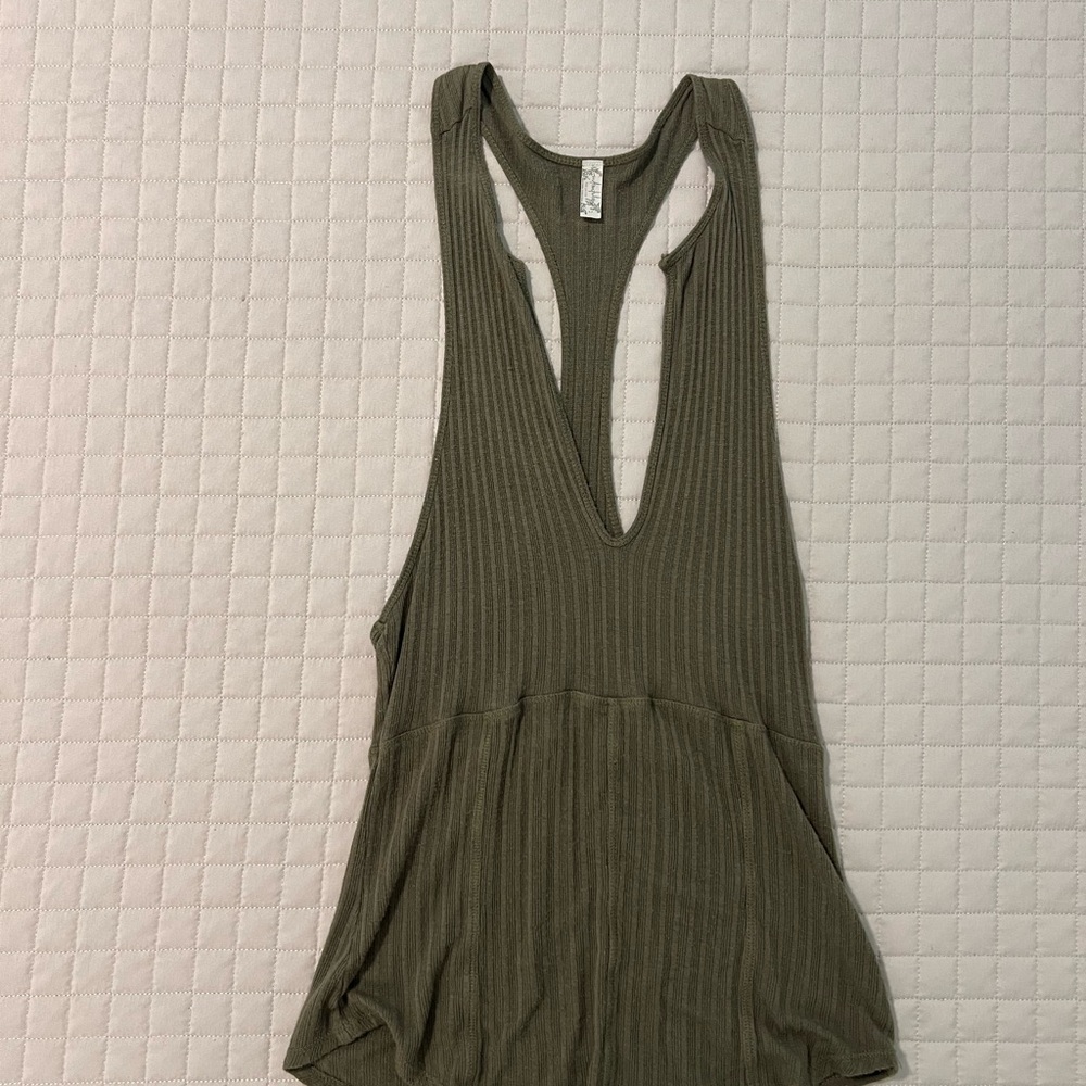 Free People Olive Green Ribbed Tank Top